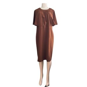 Calvin Klein Cape Flutter Sleeve Midi Dress Brown Plus Size 14W